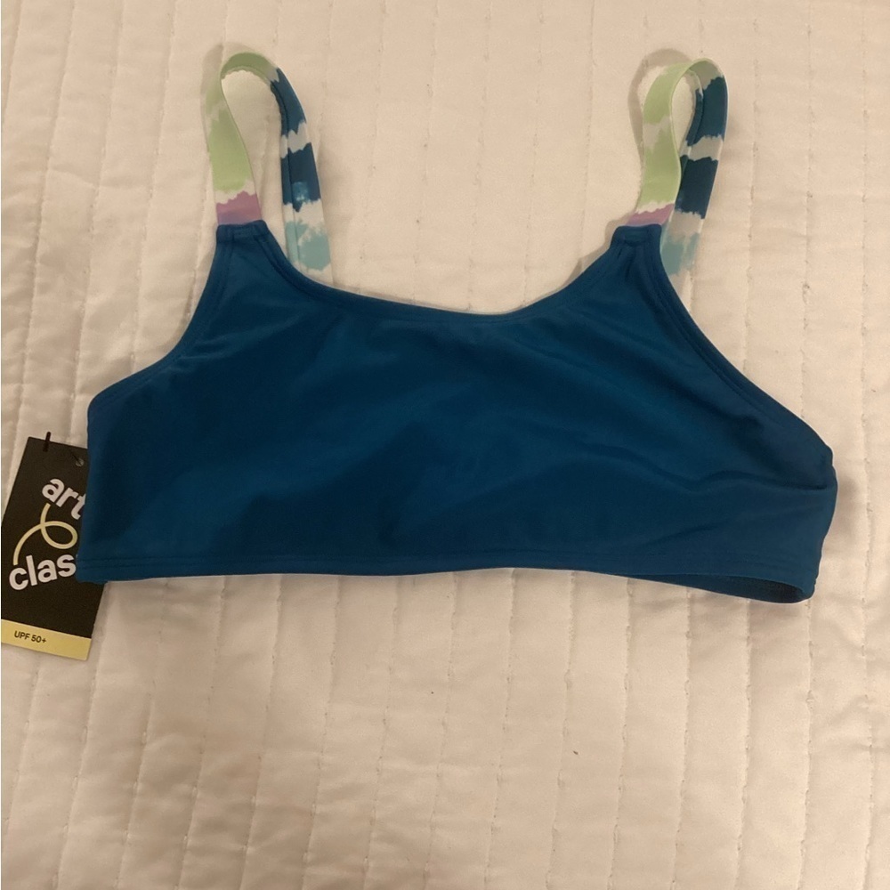NWT Art Class Girls Teal Multi-Color Swimsuit Bikini Top size 10/12